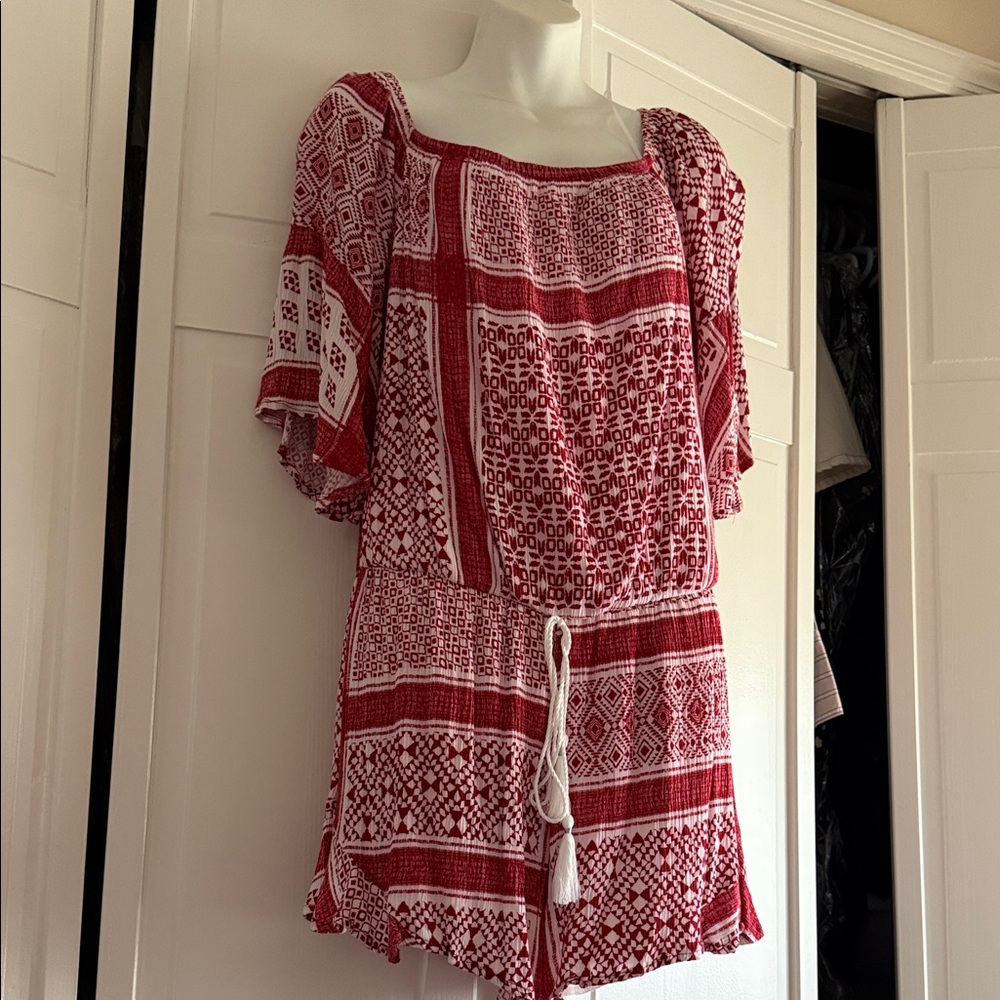 Surf Gypsy Red and White Patterned Jumpsuit
